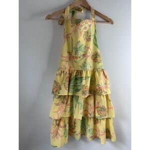 April Cornell Apron Yellow Tropical Pineapple Floral Tiered Ruffle Cotton Halter